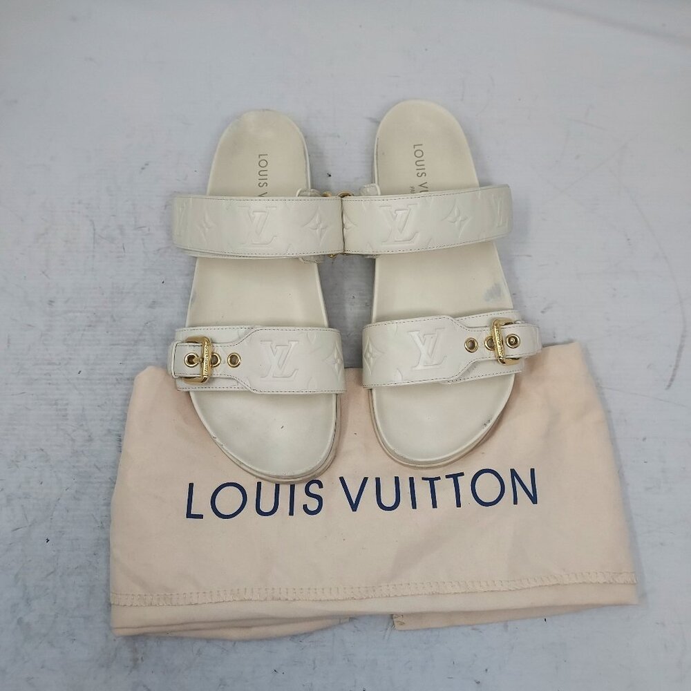 LOUIS VUITTON White LV Monogram Bom Dia Flat Slide Sandal
